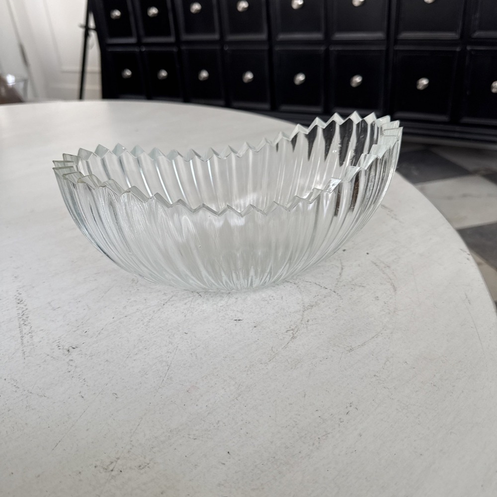 Vintage 1950's "The Boat" By Sowerby of England Clear Ribbed Oval Fruit Bowl